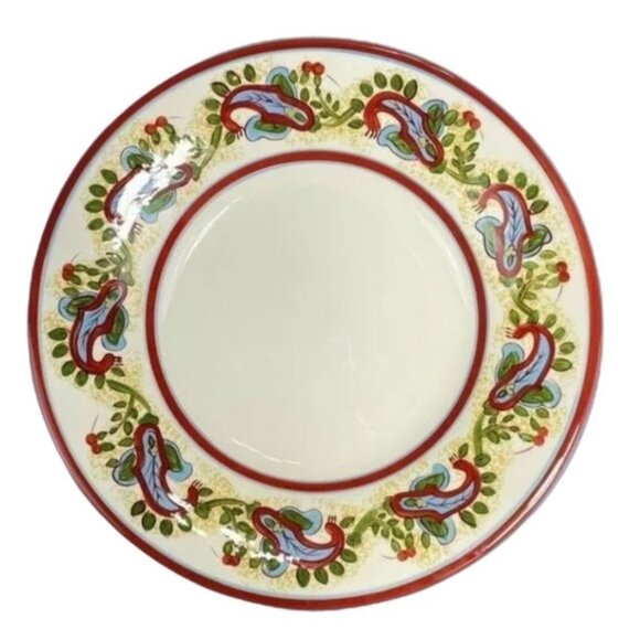 Pottery Barn Dinner Plate Bowl Sausalito Paisley 12.5 Pasta Cream Red Green - Picture 1 of 5